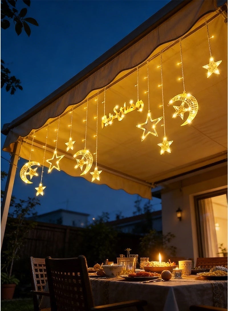 يواوليتي أضواء رمضان الدافئة الأبيض القمر ستار رمضان أضواء الديكور ، نافذة الديكور 8 طرق داخلي الإضاءة في الهواء الطلق لرمضان ديكور المنزل - Image 4